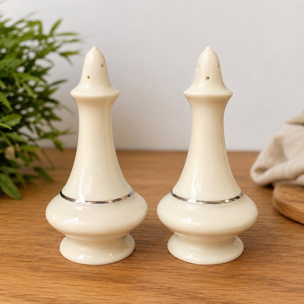 VTG Lenox Ivory Salt & Pepper Shakers Set Porcelain Mid Century Elegant USA 2